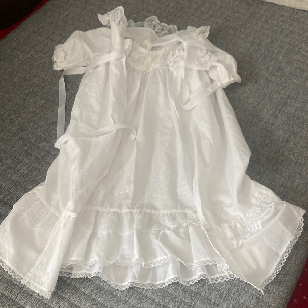 Christening White Formal Dress with Ruffled Layers and Cap Sleeves